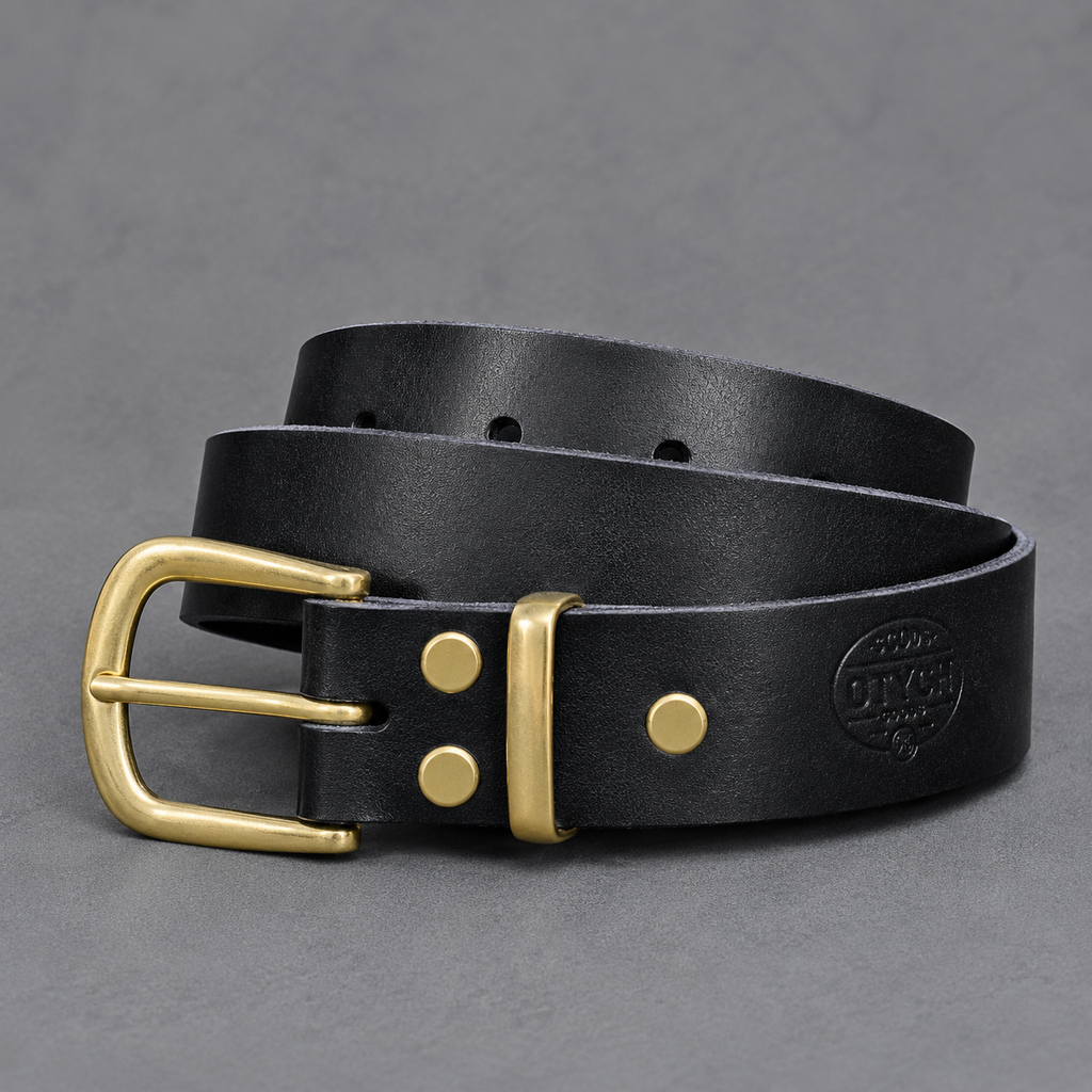 Black Leather Belt (Natural Brass)
