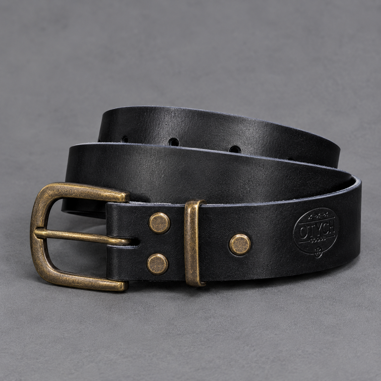 Black Leather Belt (Antique Brass)