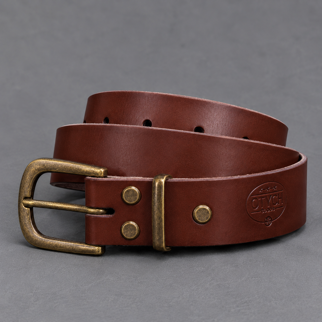 Brown Leather Belt (Antique Brass)
